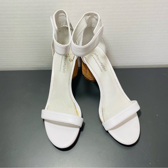 Jeffrey Campbell for Anthropologie White Basket Weave Heel Sandal Shoes Sz-8.5 - Picture 2 of 5